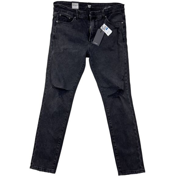 New ZeeGeeWhy Men Black Ripped Jeans Pipes Skinny Casual Cotton Pants US 36 - Picture 4 of 15